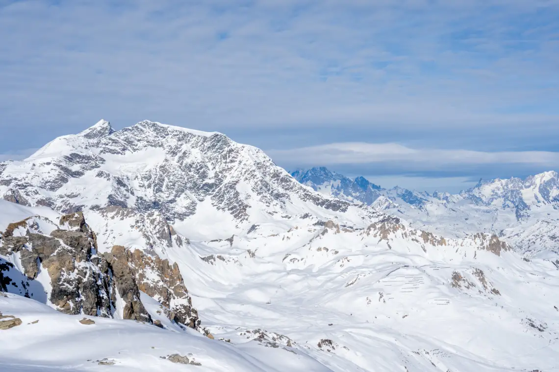 Snowy Mountains in the French Alps with luxury Chalets in Tignes