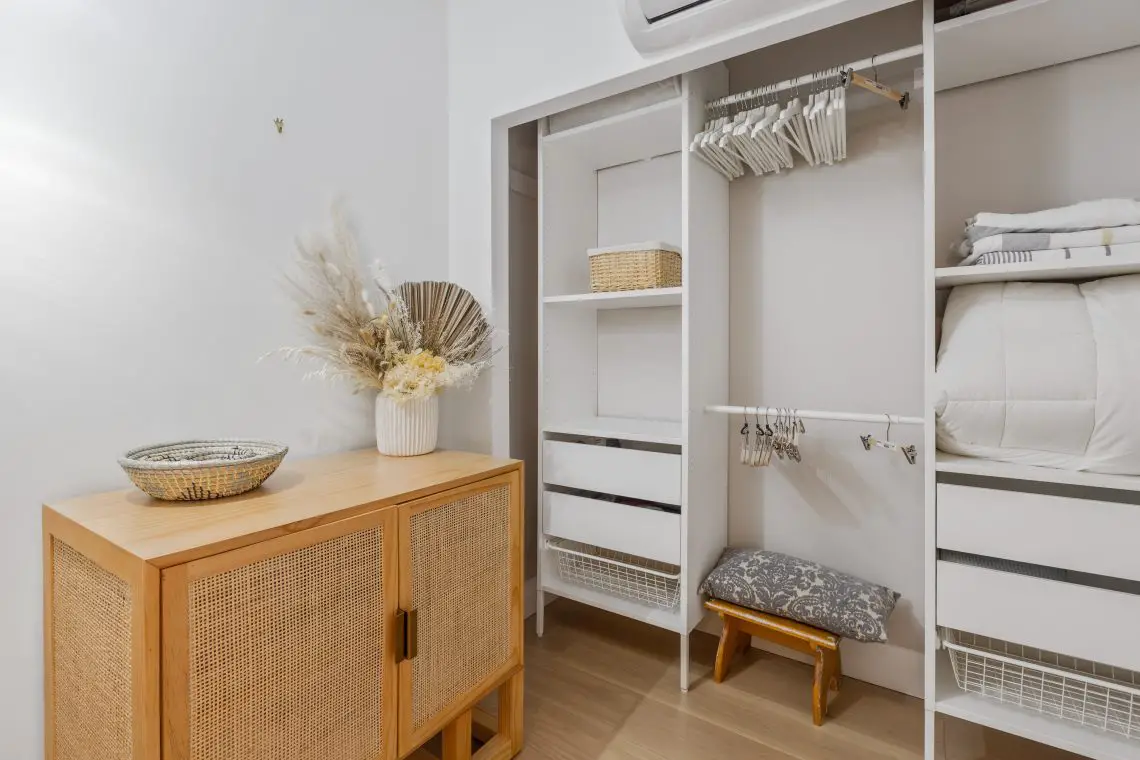 Closet Organization with shelves and dresser