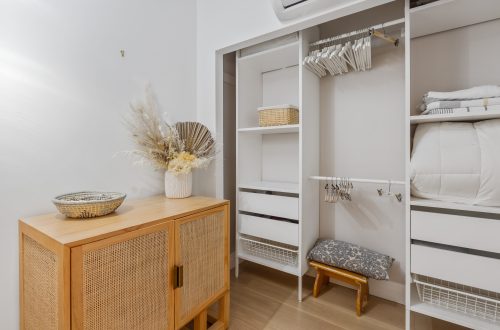 Closet Organization with shelves and dresser