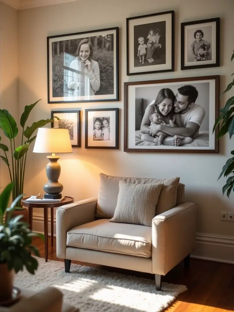 cozy home decor living room ideas, cozy home decor living room, home decor living room ideas, living room decor ideas, cozy lighting living room ideas, family photos living room decor.
