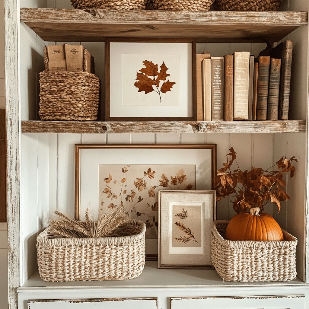 Fall shelf ideas, cozy fall shelf ideas, shelf ideas for fall, living room shelf ideas for fall, dining room shelf ideas for fall, kitchen fall shelf ideas.